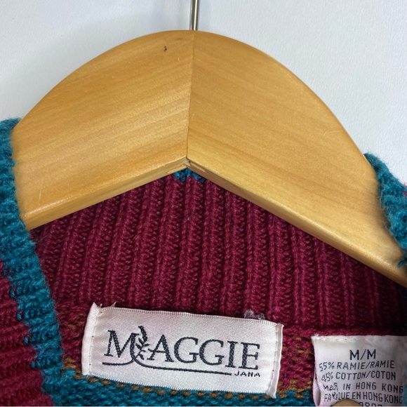 Vintage Maggie Jana Medium Cowlneck Tassel Sweater With Shoulder Pads 90's - Picture 3 of 3